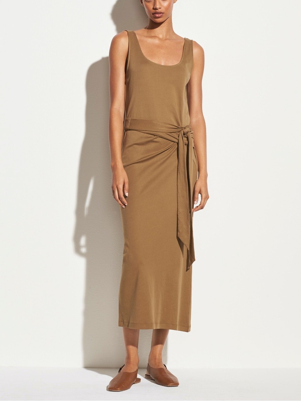 Vince Sleeveless Tie-Waist Midi Dress in Camel Size XS
